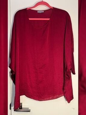 Satin-Feel Tunic Blouse in Deep Berry